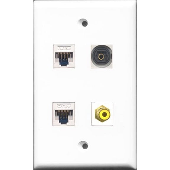 RiteAV 1 Port RCA Yellow and 1 Port Toslink 2 Port Cat5e Ethernet White Wall Plate