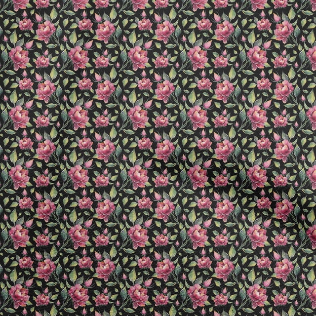 oneOone Cotton Poplin Black Fabric Florals Craft Projects Decor Fabric Printed By The Yard 56 Inch Wide