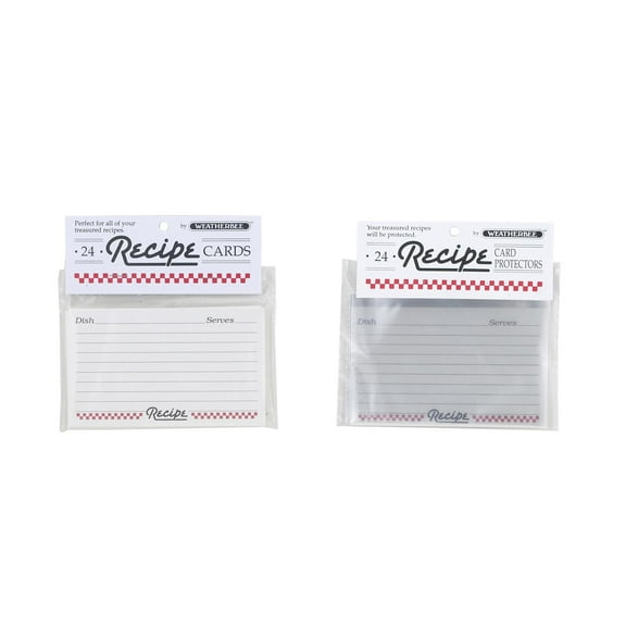 Weatherbee Recipe Cards and Protectors Set, 3-Inches x 5-Inches, Made in America, Includes 24 Cards and Sleeves