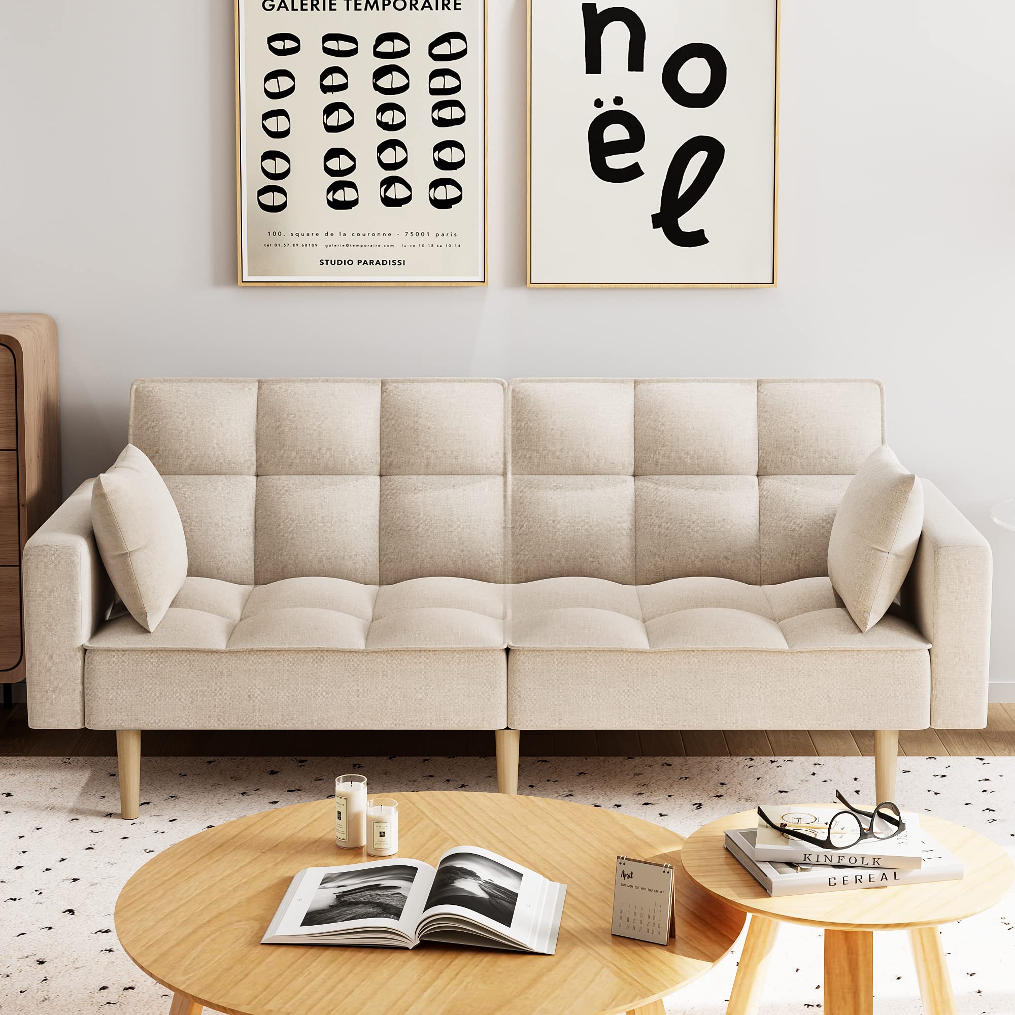 Juiluna Futon Couch Sofa Linen Sofa Convertible Sofas, Modern Linen