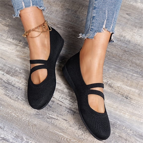 Women's Knit Slip On Flats - Ballet Shoes with Wide Toe Box & Arch Support | Breathable Mesh, Non-Slip for Walking, Office, Dressy Casual | Lightweight Comfort Loafers,Black Size 37