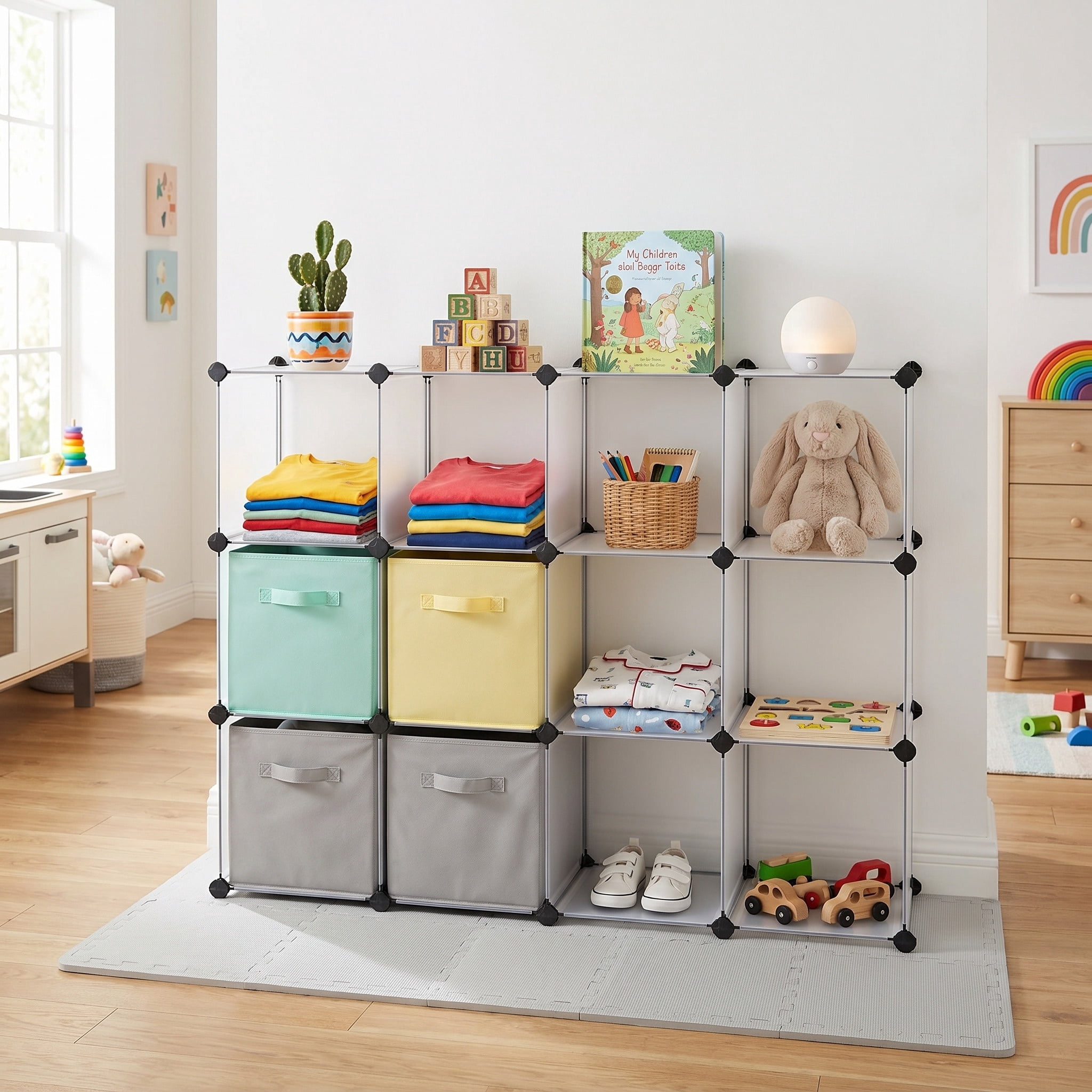 Nordic Hygge 16-Cube Modular Storage Organizer, DIY Plastic Closet Storage and Bookshelf – White