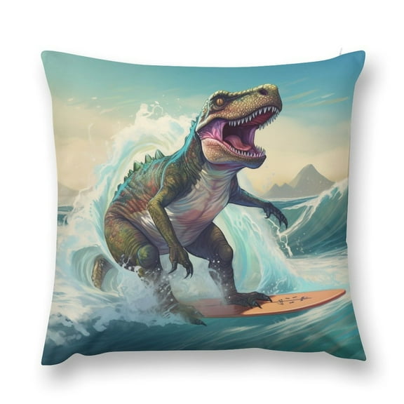 2PCS Surfing Dinosaurs Throw Pillow Covers 18x18 Decorative Pillows Case Soft Velvet Cushion Covers for Couch Sofa Patio Garden Decor
