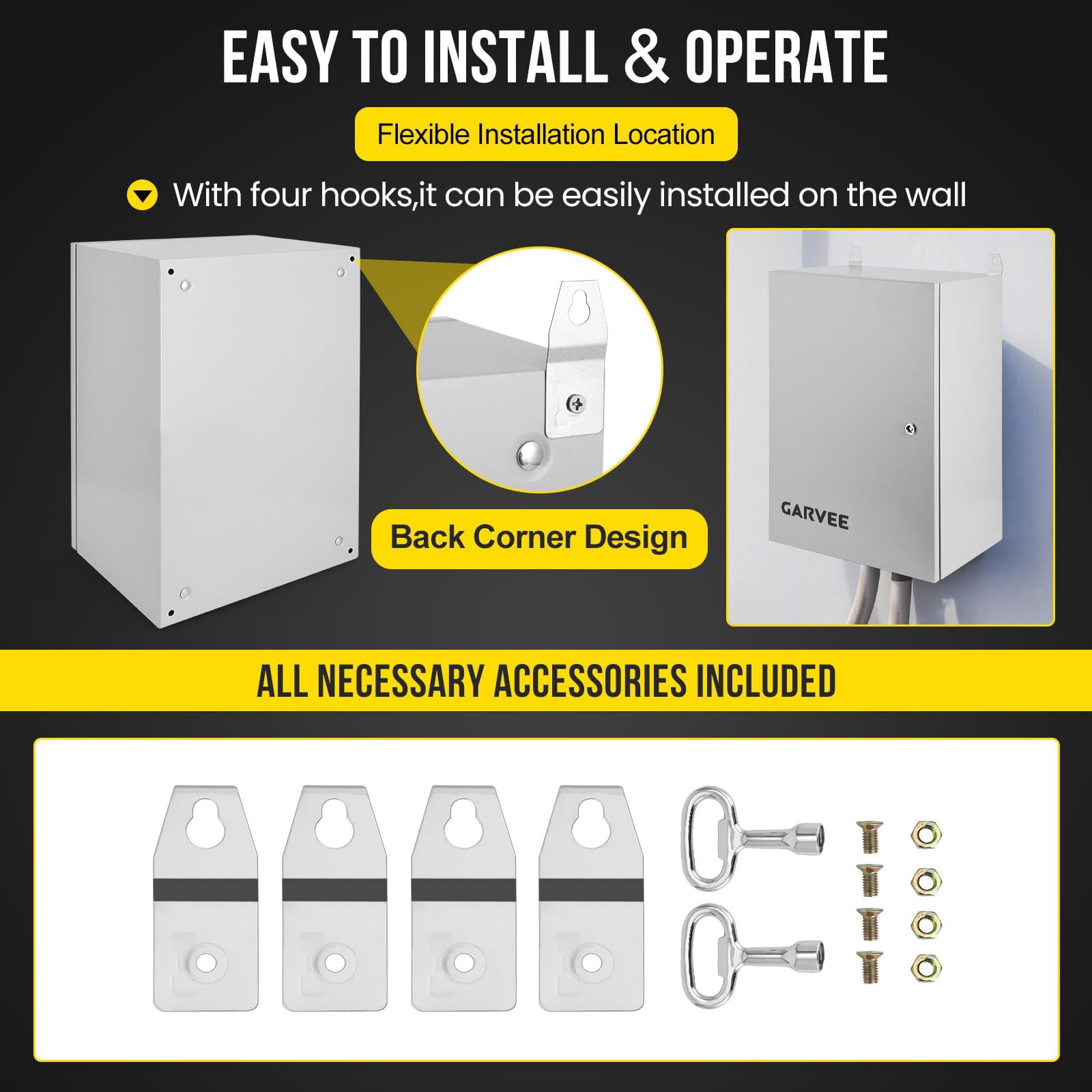 Outdoor Electrical Box, 24x24x8 Steel Junction Box, NEMA 4X Electrical Enclosure Box IP66 Waterproof & Dustproof, Universal Electrical Project Box with Lock & Mounting Plate