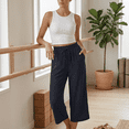 thumbnail image 2 of Nicelf Capris Pants for Women, Summer Wide Leg Pants Woman with Pockets High Waist Drawstring Elastic Waist, Comfy Casual Pants for Women Loose Lounge Cropped, 2 of 9