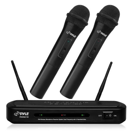 Pyle PDWM2130 - FM Wireless Microphone Receiver System, Dual Frequency with (2) Handheld (Best Digital Wireless Microphone System)