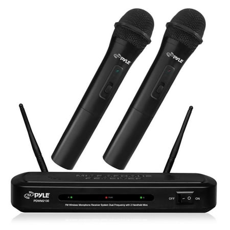 Pyle PDWM2130 - FM Wireless Microphone Receiver System, Dual Frequency with (2) Handheld (Best Wireless Microphone System)