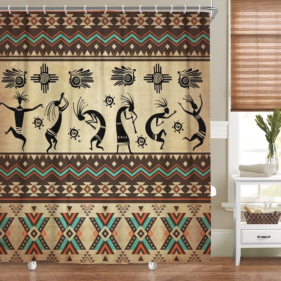 Western Boho Shower Curtain, Retro Southwest Fabric Shower Curtain Set, Vintage Shower Curtain with 12PCS Hooks, 70X70IN