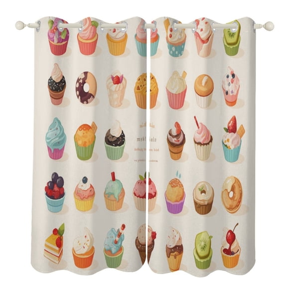 Cartoon Cake Curtains Watercolor Theme Window Curtains Grommet Blackout Drapes for Living Room Bedroom