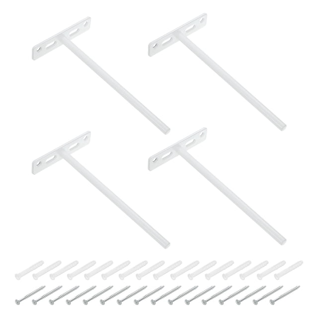 4Set Floating Shelf Brackets, 8" 4 Holes Iron Hidden Shelf Supports, White