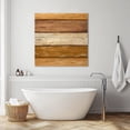 thumbnail image 3 of Farmhouse Yellow Brown Wall Art Painting on Canvas, Vintage Wooden Striped Canvas Art Home Prints Wall Art Framed Modern Artwork for Living Room Bedroom Wall Decor 16x16in, 3 of 9