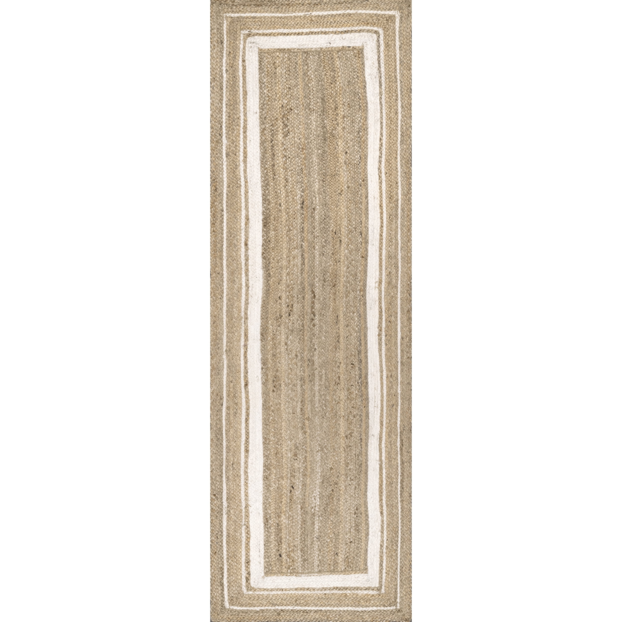 nuLOOM Rikki Braided Border Jute Runner Rug, 2' 6" x 6', Off White