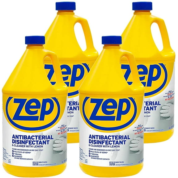 Zep Antibacterial Disinfectant & Cleaner with Lemon - 1 gallon (Case of 4) ZUBAC128 - Designed Specifically as a General Cleaner and Disinfectant for use on Hard, Non-Porous Surfaces