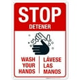 thumbnail image 1 of Social Distancing Sign, Stop Wash Your Hands Sign, Bilingual, 10x14 Aluminum, 1 of 1