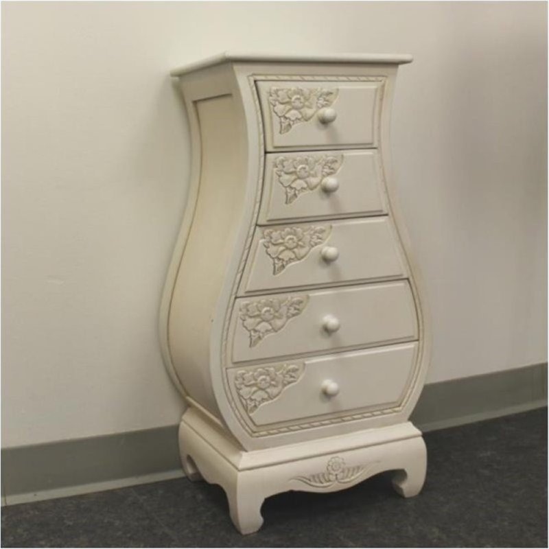 Bowery Hill 5 Drawer Carved Wood Lingerie Chest in White