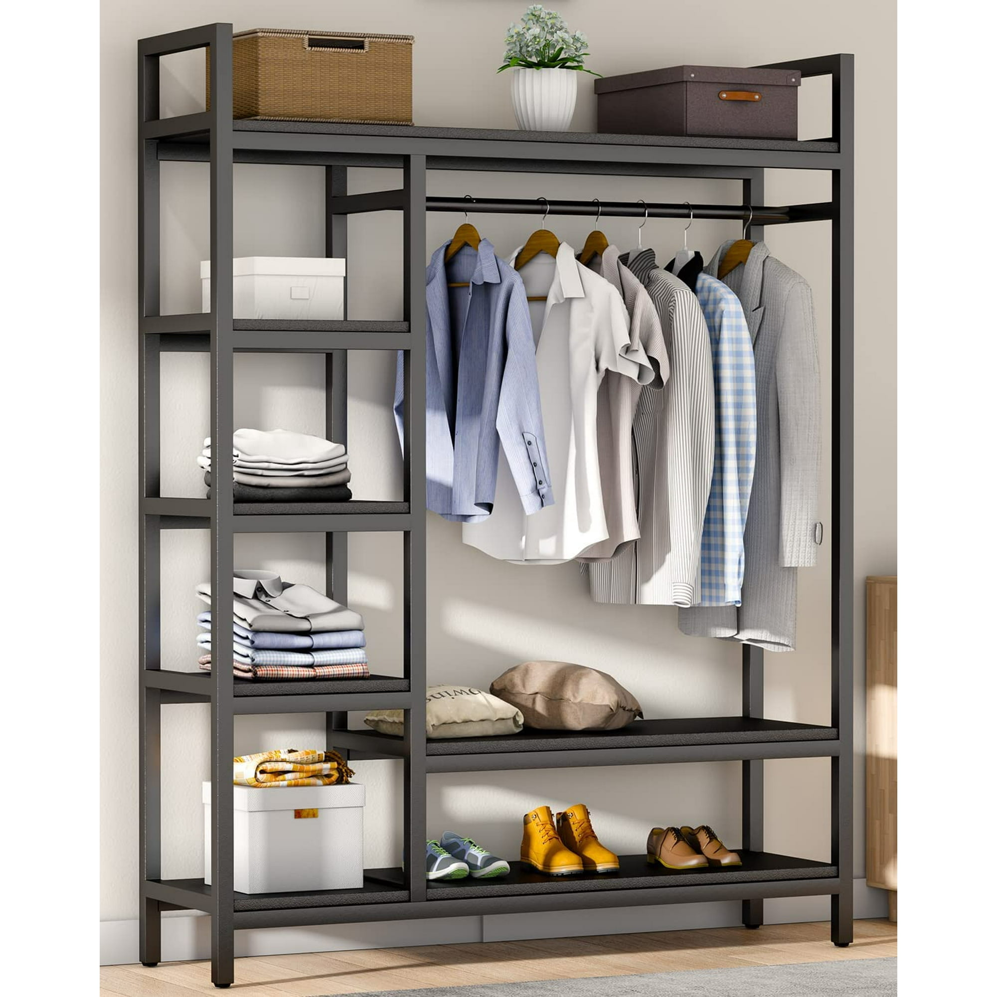 XICEN Free Standing Closet Organizer with 6 Metal Shelves 600lbs Capacity Heavy Duty Garment Rack for Hanging Clothes Sturdy Storage Wardrobe Closet Clothing Rack for Bedroom Walmart