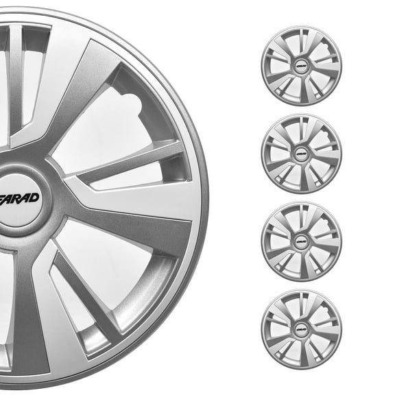 OMAC - Gray with White Hub Caps 14 Inch Set of 4, Tapas para Rines 14, Premium Wheel Covers 14 Inch, R14 Rim Cover Set, Snap On Durable Car Replacement Exterior Accessories