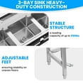 thumbnail image 6 of Stainless Steel Utility Sink, 3 Compartment Commercial Sink, Free-Standing Commercial Sink Heavy Duty for Garage, Restaurant & Outdoor Garden, 6 of 7