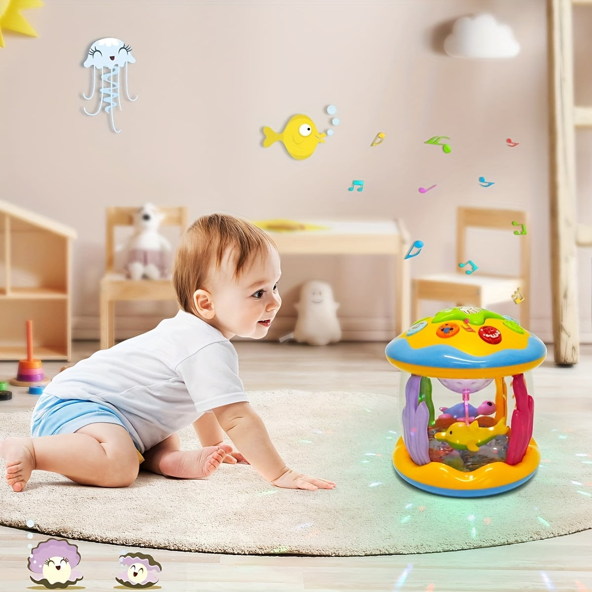SDOTXA Ocean Projector Musical Toy for Crawling Babies  Sensory Stimulation & Tummy Time Fun for Boys and Girls (6-12 Months)