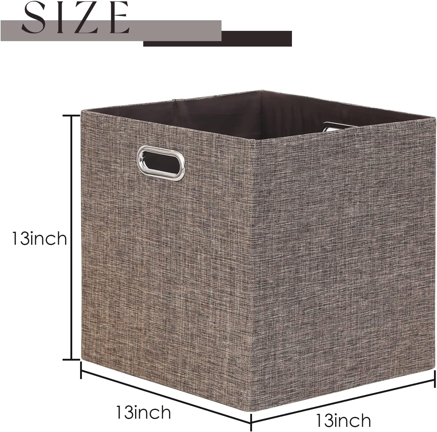 Cube Storage Bins 13×13 Linen Foldable Box with Handles, Collapsible Organization Basket Set of 4 Large Capacity Drawer for Closet Shelf Cabinet Bookcase Bedroom, Coffee