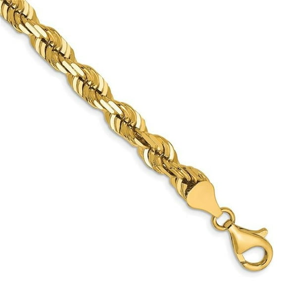 Primal Gold 14 Karat Yellow Gold 6.5mm Diamond-cut Rope with Fancy Lobster Clasp Chain Bracelet