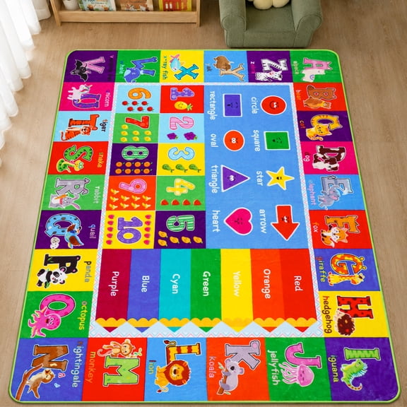 AKASISRUG Baby Play Mat Kids Rug for Playroom, Floor Mat for Toddlers, Playtime Collection ABC, Numbers, Animals Educational Area Rugs for Kids Room Classroom
