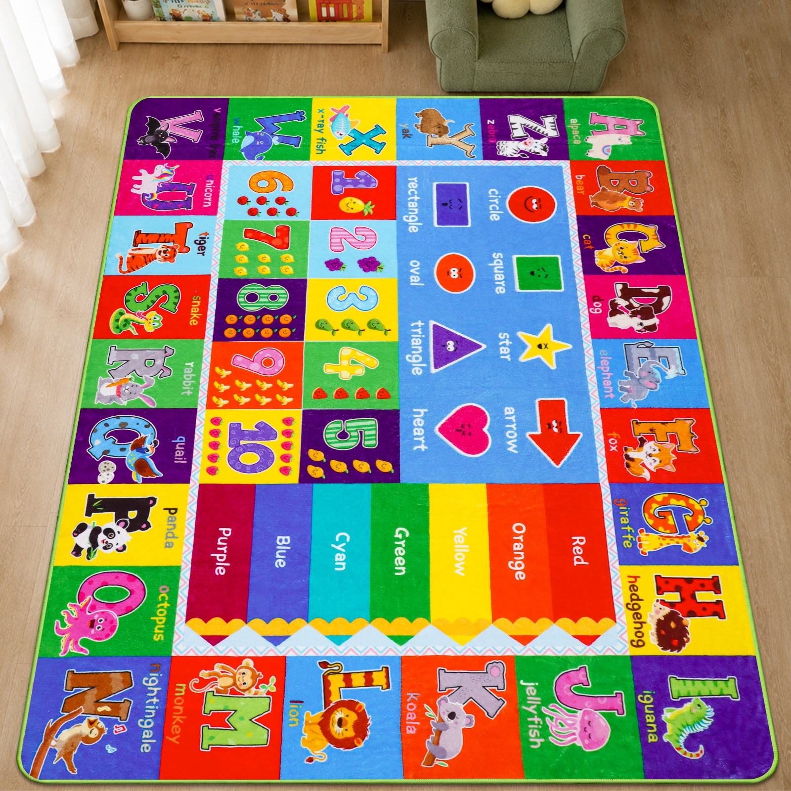 AKASISRUG Baby Play Mat Kids Rug for Playroom, Floor Mat for Toddlers, Playtime Collection ABC, Numbers, Animals Educational Area Rugs for Kids Room Classroom