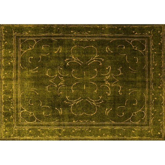 Ahgly Company Machine Washable Indoor Rectangle Persian Yellow Traditional Area Rugs, 8' x 10'