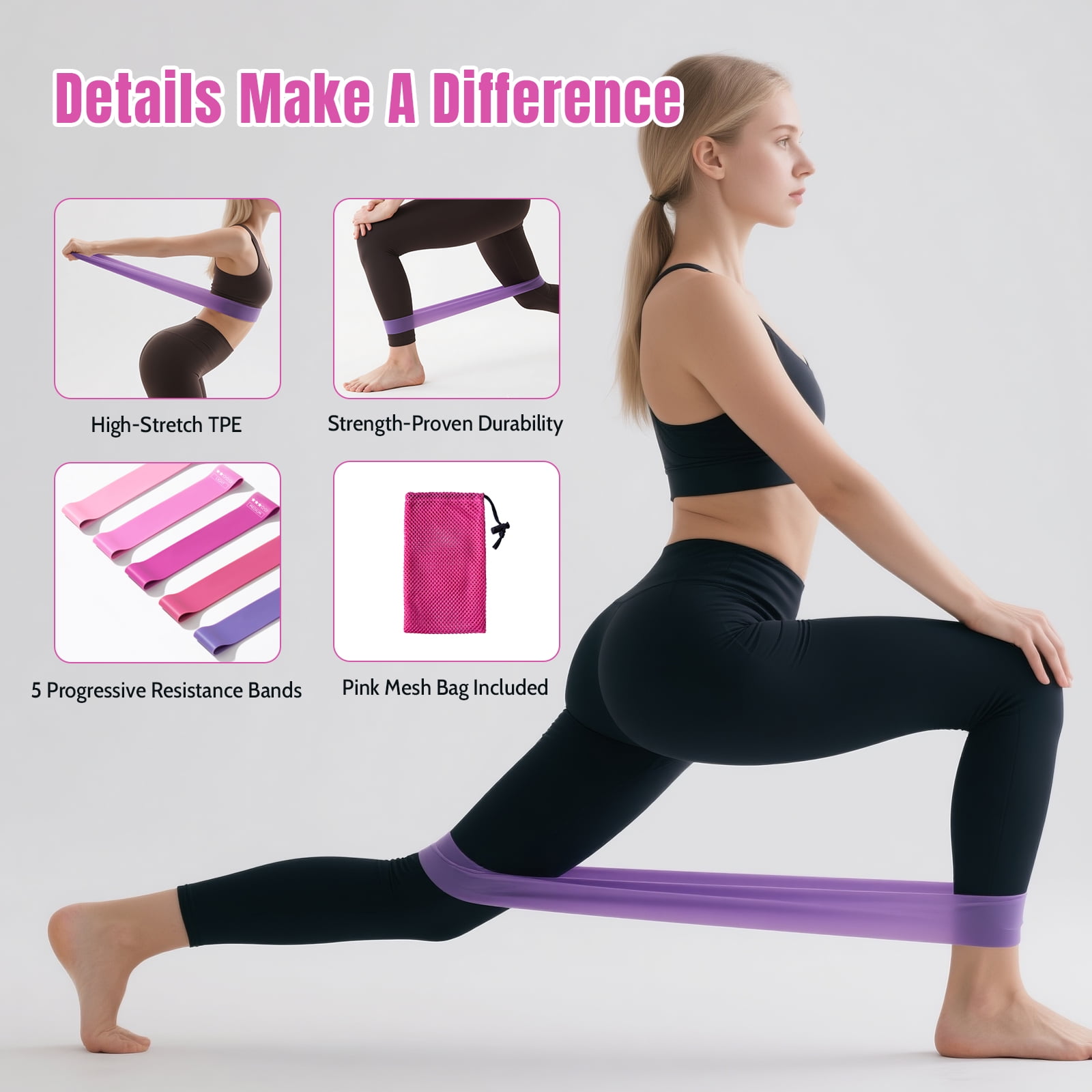 Lockways Resistance Bands Loop Set of 6 Exercise Bands Non-Slip Resistance Bands for Fitness Physical Pilates Yoga with Carry Bags
