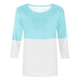 thumbnail image 4 of IROINID Hauts à Manches 3/4 Réduits pour Femmes T-shirt Imprimé Ample Blouse Mi-Longue Col Rond Hauts de Détente, Bleu Clair, 4 of 4