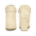 thumbnail image 2 of BLISSFUL STEP Women's Ankle Boots Chunky Block Heel Round Toe Heart Buckle Faux Suede Boots Beige 7.5, 2 of 7