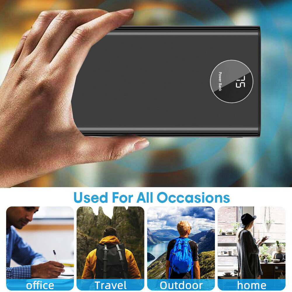 900000MAH Portable Power Bank LCD LED 2 USB Battery Charger For Mobile Phone Black or Red
