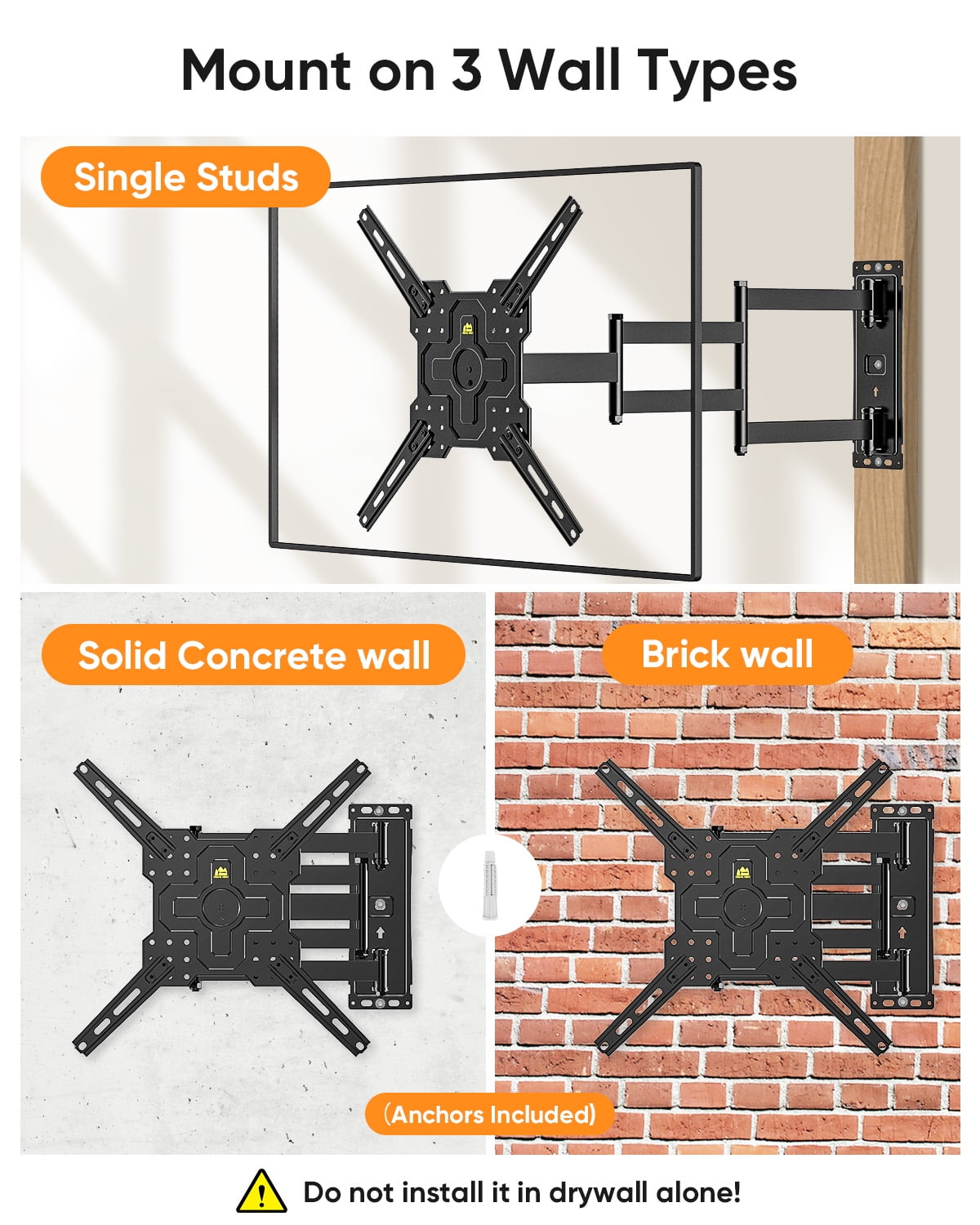 FORGINN MOUNT Long Arm TV Wall Mount with 40.75 Inch Extension, Corner TV Mount Bracket with Swivel, 180° Rotation, Tilt, 3 Folding Articulating Arms for 26-65 Inch TVs, Max 400x400mm Holds 77lbs