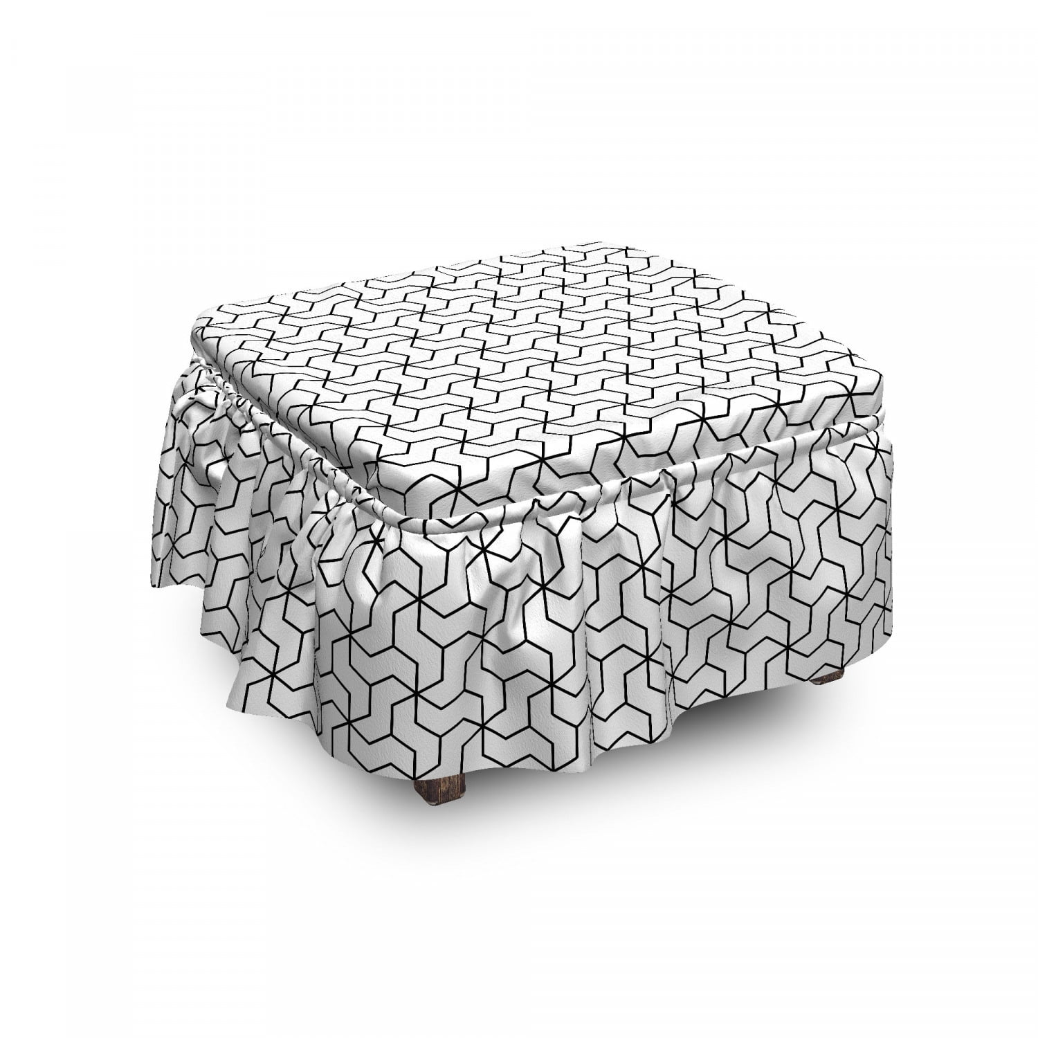 Black and White Ottoman Cover, Geometric Motif, 2 Piece Slipcover Set ...