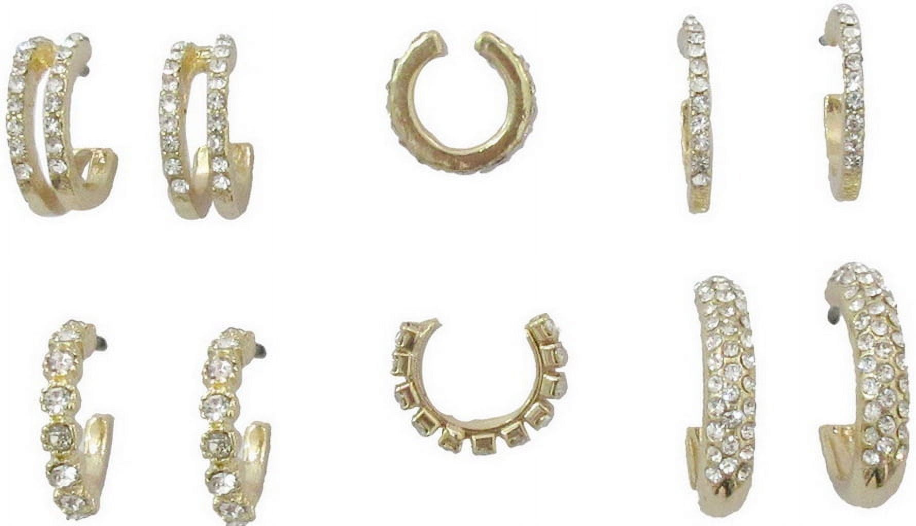 Time and Tru Women's Gold Tone Faux Crystal Hoop Earring Set, 6-Piece