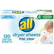 all Fabric Softener Dryer Sheets Free Clear for Sensitive Skin, 120 Count