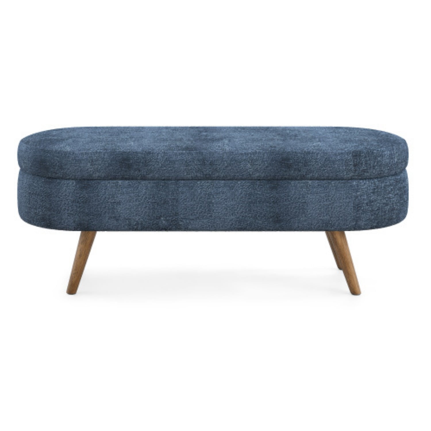 44" Oval Storage Ottoman Bench with Hidden Storage, Upholstered Fabric Ottoman Bench with Rubber Wood Legs for Bedroom, Entryway, Living Room, Dark Blue