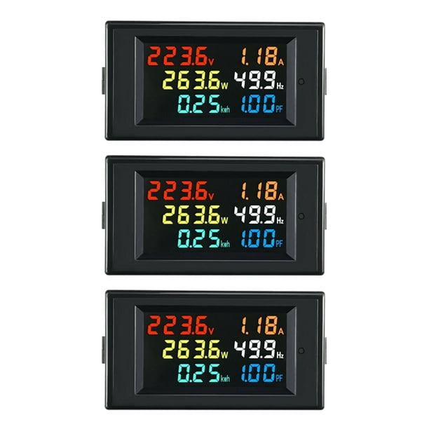 3X Monitor de CA 6 En 1 D69-2058 Voltaje Digital de CA Y Corriente Potencia Factor de Frecuencia Medidor de Electricidad