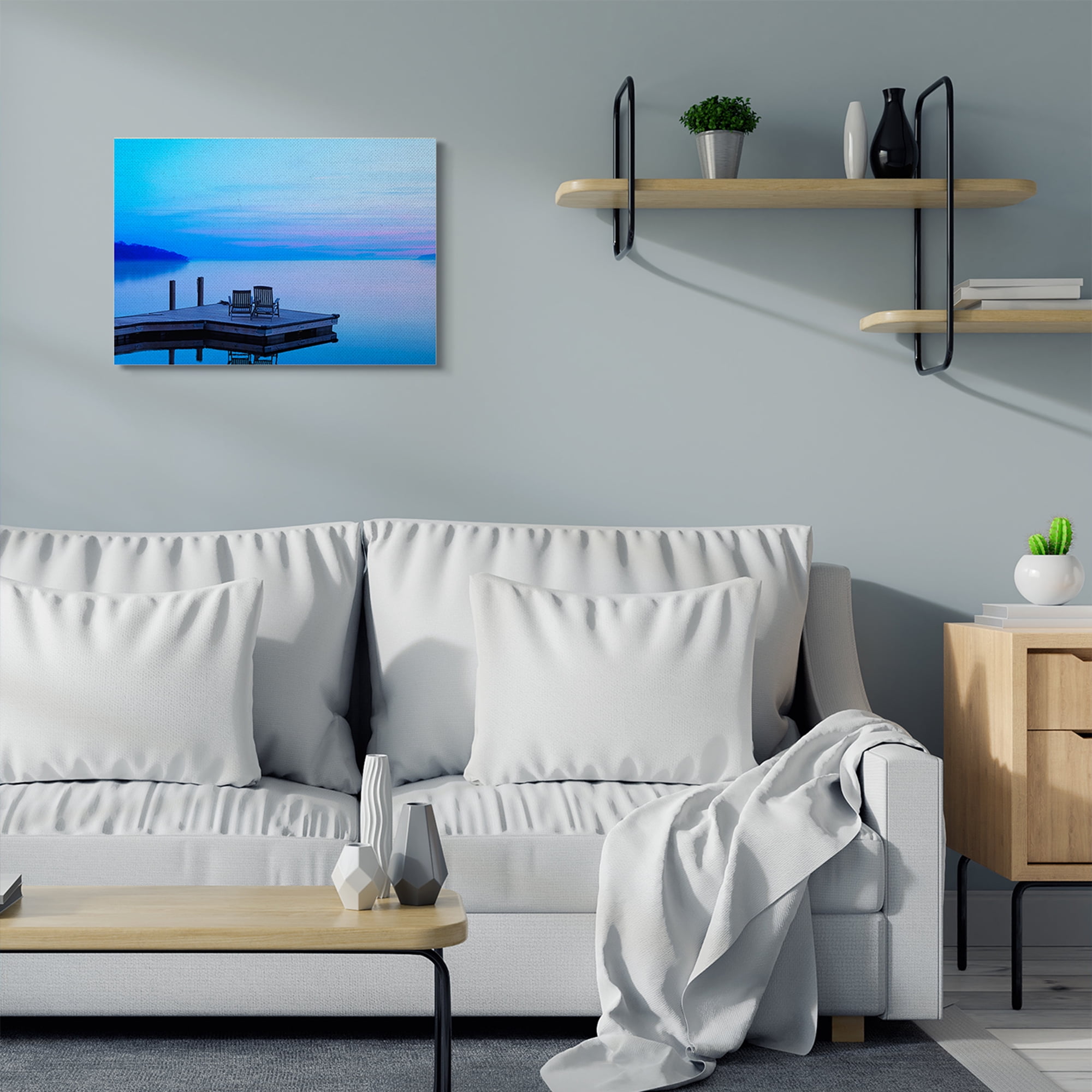 James McLoughlin Lake Landscape Purple Blue Photograph 30" x 24" Painting Canvas Art Print, by Stupell Home Décor