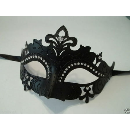 Black Princess Venetian Mask masquerade Crystal Laser Cut Mardi Gras Carnivale