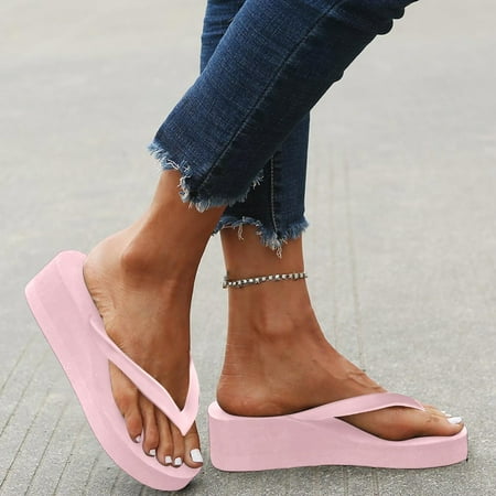 

Krdevn Women s Ladies Platform Wedges Bohemian Beach Shoes Slippers Sandals -Pink 35