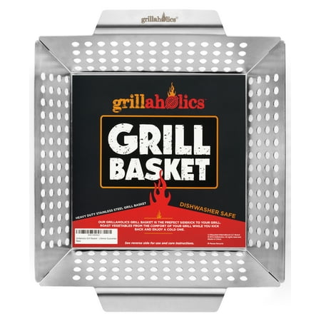 Corn Grilling Basket Grillaholics Grill Basket - Large Stainless Steel Vegetable Grill Basket for Easier Vegetable Grilling ()