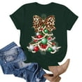 thumbnail image 4 of idosla Faux Glitter Green Floral Christmas Tree with Red Dots Bow Shirt for Women Teens and Girls (Dark Green, S), 4 of 6