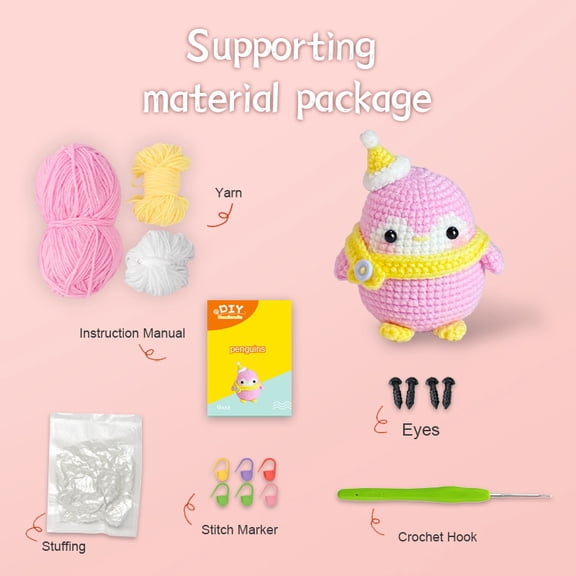 Crochet kit for beginners, complete DIY kit for animals, adults, and children, with step-by-step guidance and video tutorials, DIY kit for knitting yarn balls