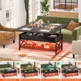 thumbnail image 4 of Homieasy Coffee Table Lift Top with LED Light and Power Outlet, Multi-Function Coffee Table Converts to Dining Table, Center Table with Shelves for Living Room Reception Home Office, Black, 4 of 8