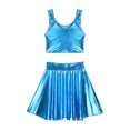 thumbnail image 4 of YONGHS Women's Alien Set Cheer Leader Outfit Metallic Crop Tank Top with Ruffle Skirt Hair Hoop Blue B XL, 4 of 7
