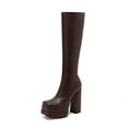 thumbnail image 5 of Womens Knee High Boots Square Toe Platform Chunky Extra Block High Heels Side Zipper Pull on Dress Tall Boots, 5 of 6