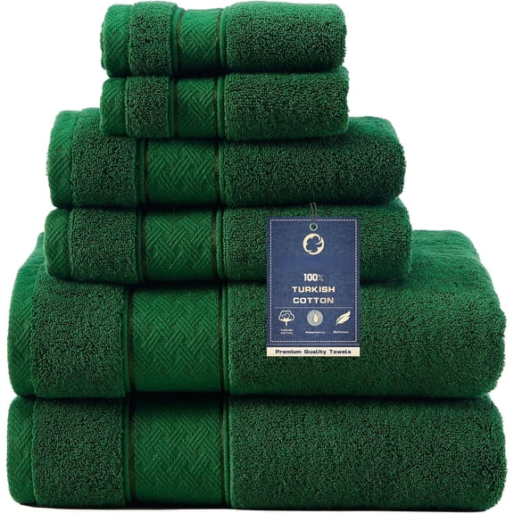 6 Piece Luxury Turkish Cotton Bath Towel Set, 100% Zero Twist Ring Spun Cotton, 650 GSM Soft Plush Absorbent Bathroom Towels with Hand Towels & Washcloths, Hotel Quality