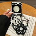thumbnail image 6 of for Galaxy Z Flip 6 Cute Flower Design with Wristband Chain, Classical Folding PU Leather Slim Shockproof Cover Phone Cases (Black,Flip 5), 6 of 6