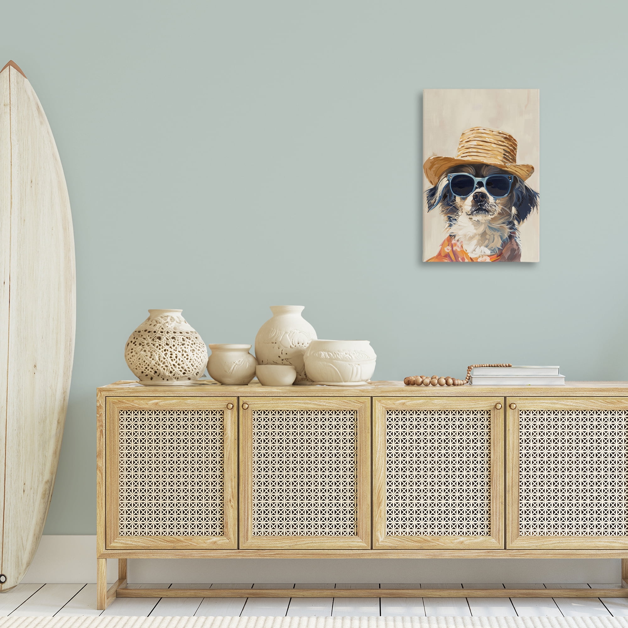 Stupell Industries Beach Vacation Pup Animals & Insects Painting Gallery Wrapped Canvas Art Print Wall Art, 20 x 30